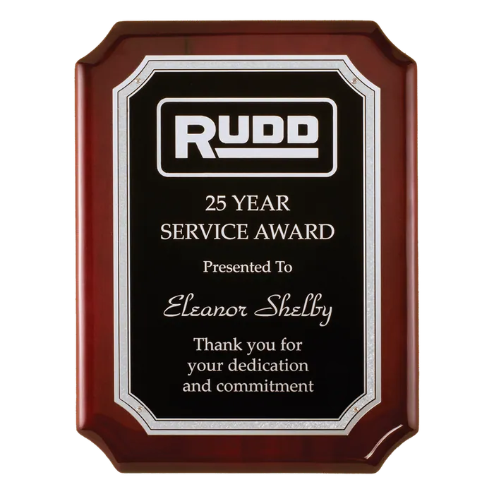 Silver Florentine Border w/Textured Black Center on Rosewood Piano Finish Plaque, 7" x 9"