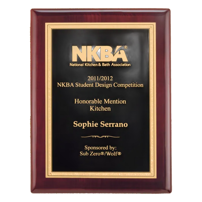 Textured Black with Gold Florentine Border on Rosewood Piano Finish Plaque, 7" x 9"