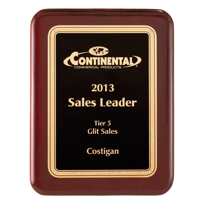Textured Black Plate with Gold Florentine Border on Rosewood Piano Finish Plaque, 10 1/2" x 13"