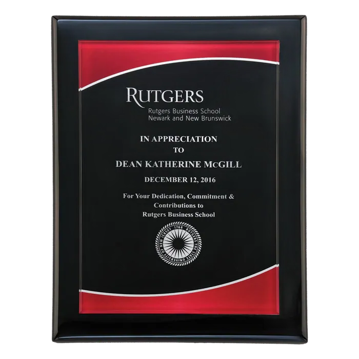 Acrylic Plate with Red Border on Black Piano Finish Plaque, 7" x 9"