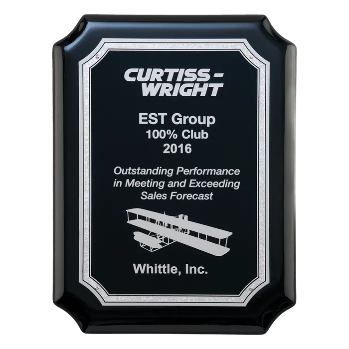 High Gloss Black Plaque w/Silver Florentine Border Black Plate/Textured Center, 9" x 12"