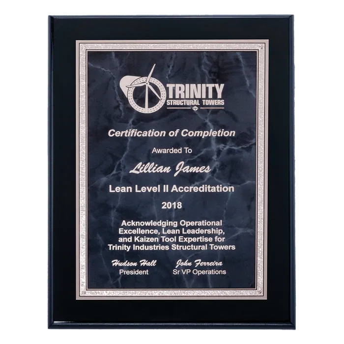 Gray Marvle with Silver Florentine Border on Black High Lustr Plaque