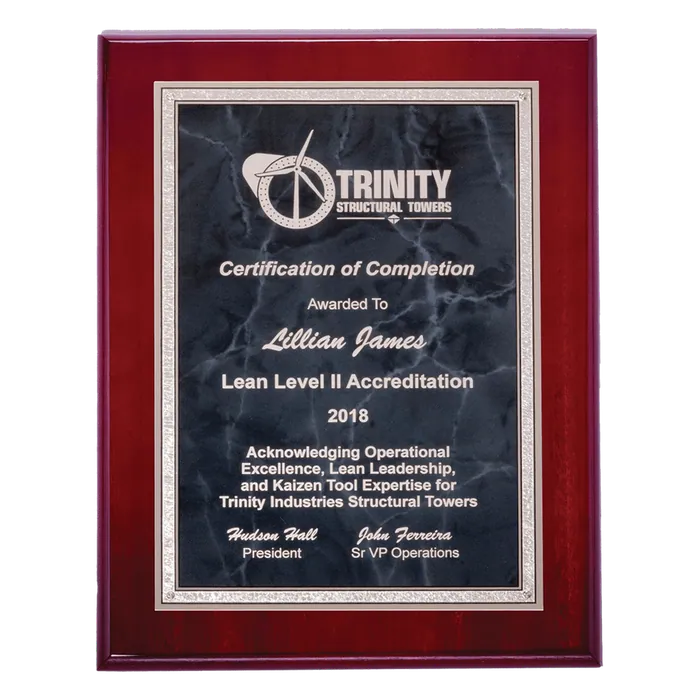 Gray Marble with Silver Florentine Border on Rosewood High Lustr Plaque, 9" x 12"