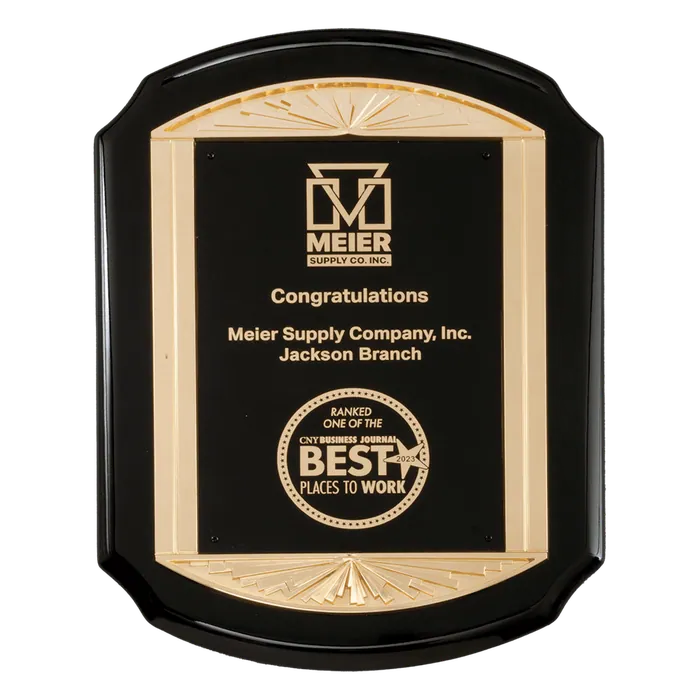 Black Piano Finish Plaque with Gold Sunburst Frame & Black LaserFX Plate