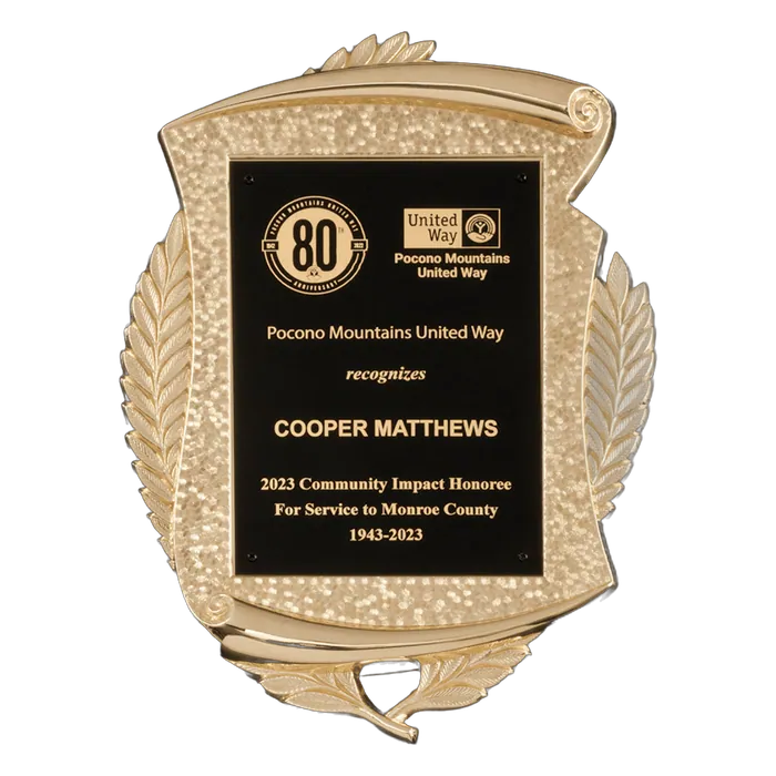 Black Piano Finish Plaque with Gold Scroll Frame & Black LaserFX Plate