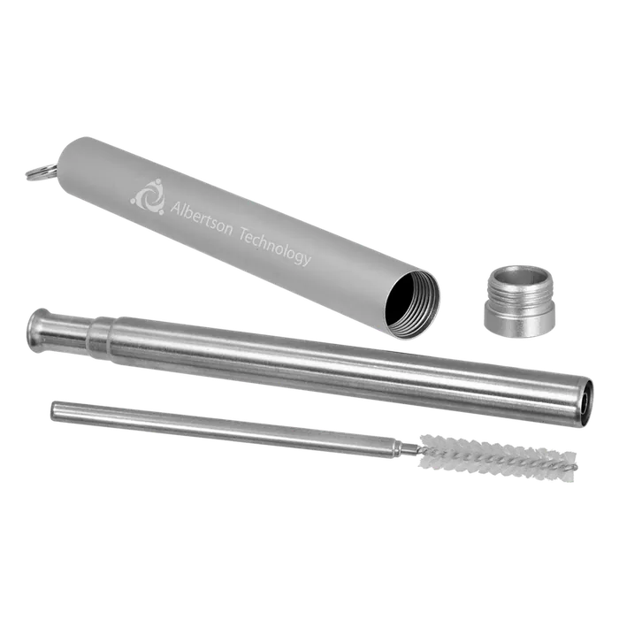9 1/4" Collapsible Metal Straw, Case, and Cleaning Brush