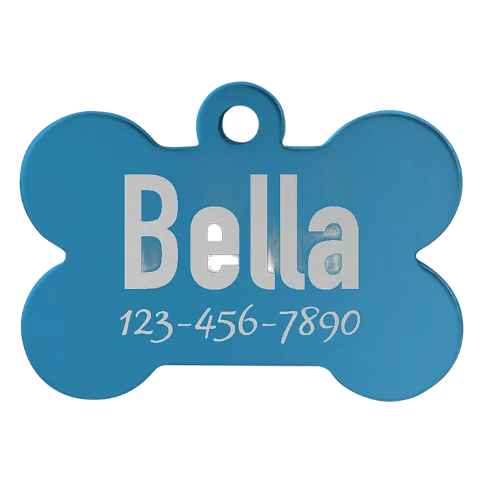 Blue Anodized Aluminum Bone Pet Tag, Style PET201BU