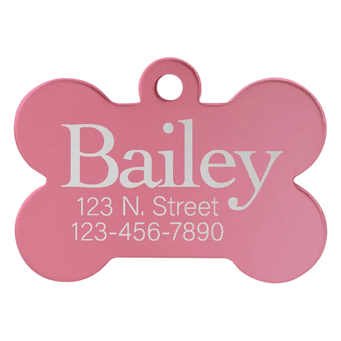 Pink Anodized Aluminum Bone Pet Tag, Style PET201PK