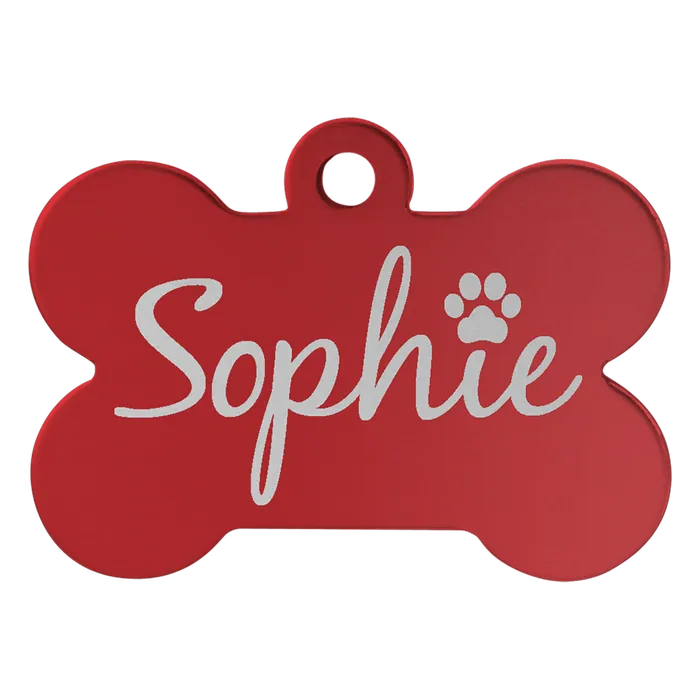 Red Anodized Aluminum Bone Pet Tag, Style PET201RD