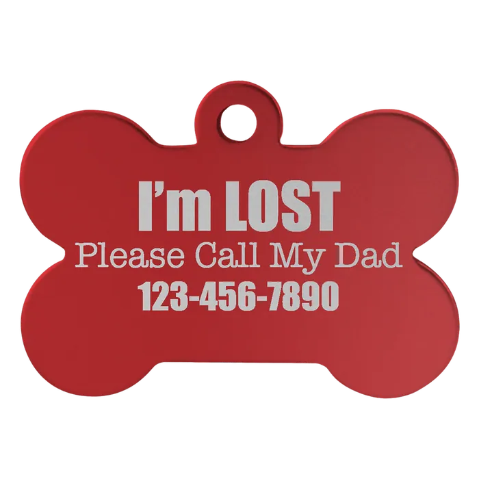 Red Anodized Aluminum Bone Pet Tag, Style PET202RD