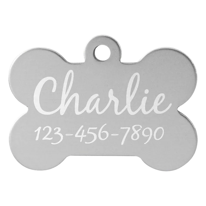 Silver Anodized Aluminum Bone Pet Tag, Style PET202SV