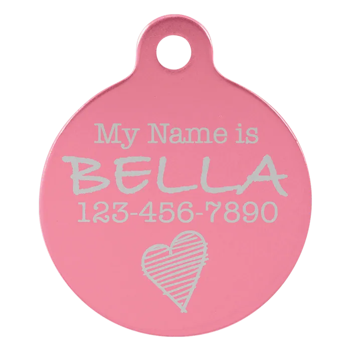 Pink Anodized Aluminum Round Pet Tag, Style PET206PK