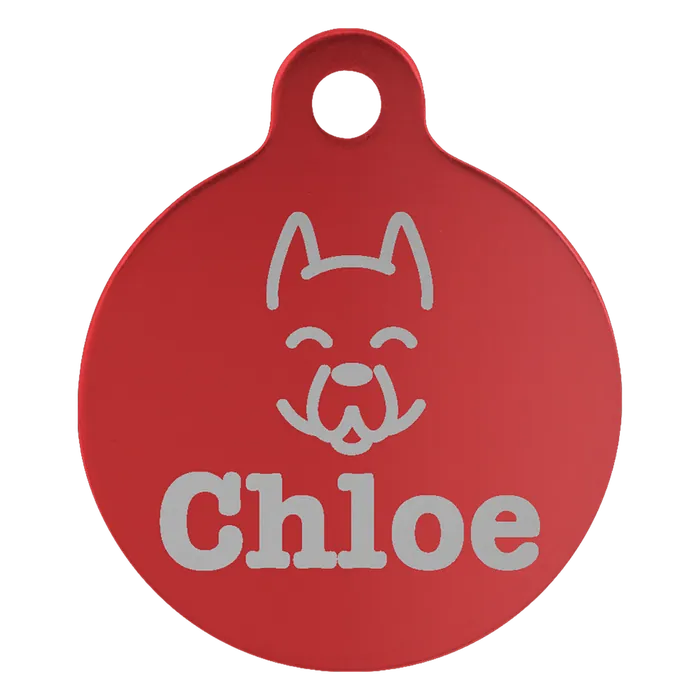 Red Anodized Aluminum Round Pet Tag, Style PET206RD