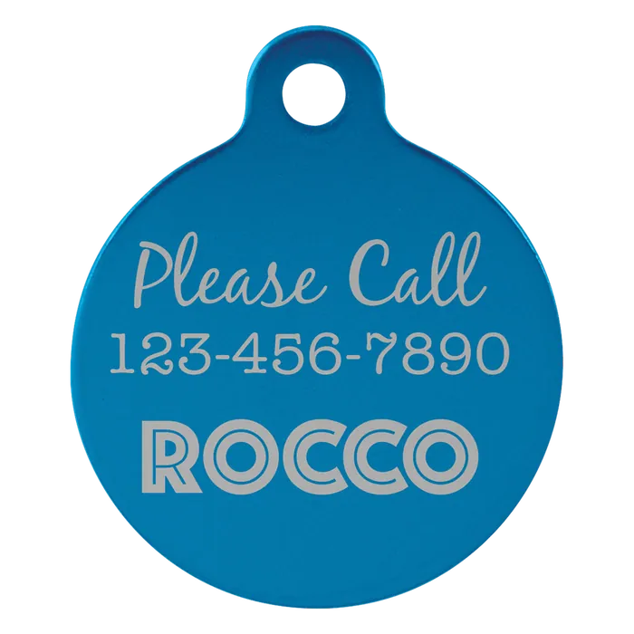 Blue Anodized Aluminum Round Pet Tag, Style PET207BU