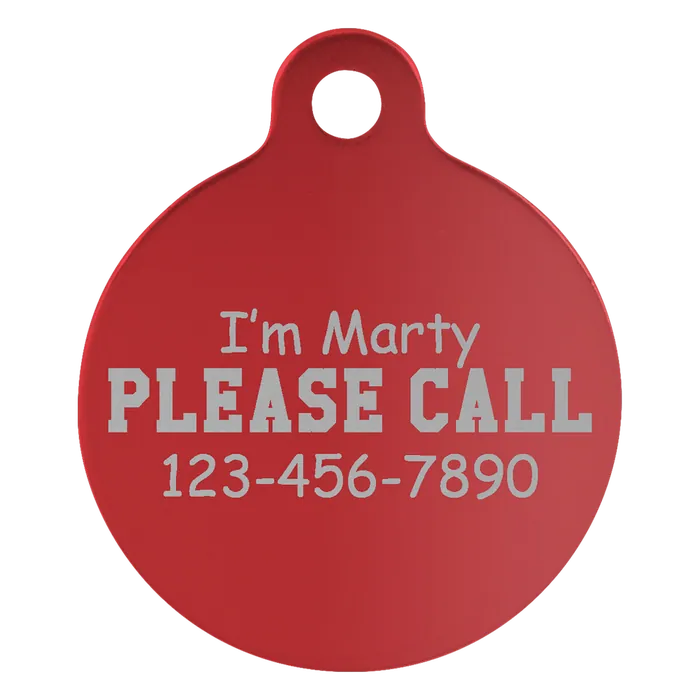 Red Anodized Aluminum Round Pet Tag, Style PET207RD