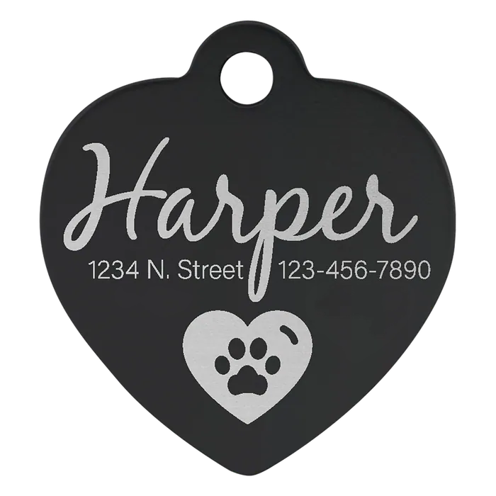 Black Anodized Aluminum Heart Pet Tag, Style PET208BK