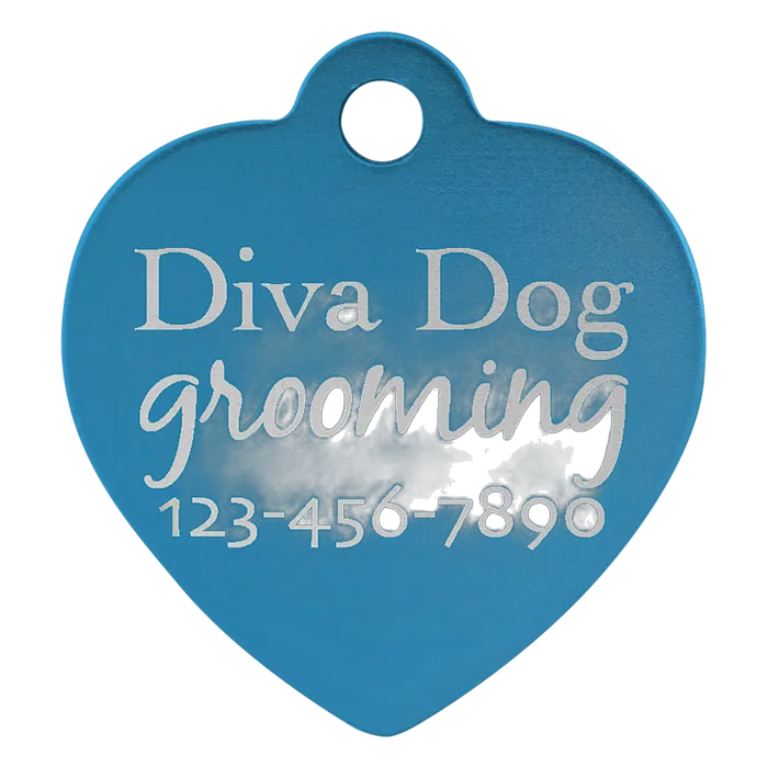 Blue Anodized Aluminum Heart Pet Tag, Style PET208BU