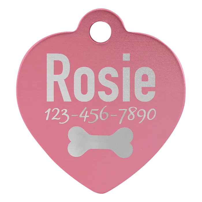 Pink Anodized Aluminum Heart Pet Tag, Style PET208PK