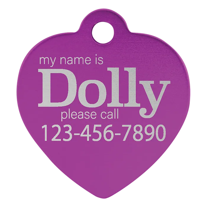 Purple Anodized Aluminum Heart Pet Tag, Style PET208PR