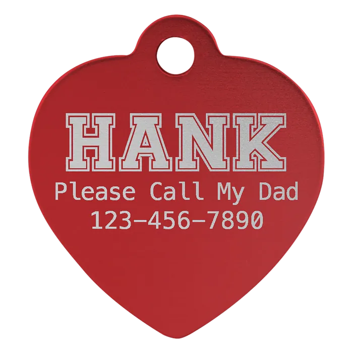 Red Anodized Aluminum Heart Pet Tag, Style PET208RD