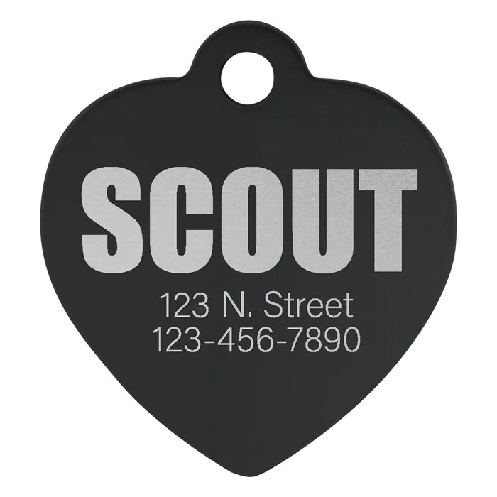 Black Anodized Aluminum Heart Pet Tag, Style PET209BK