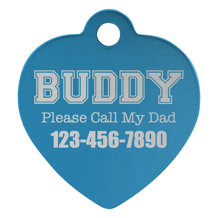 Blue Anodized Aluminum Heart Pet Tag, Style PET209BU