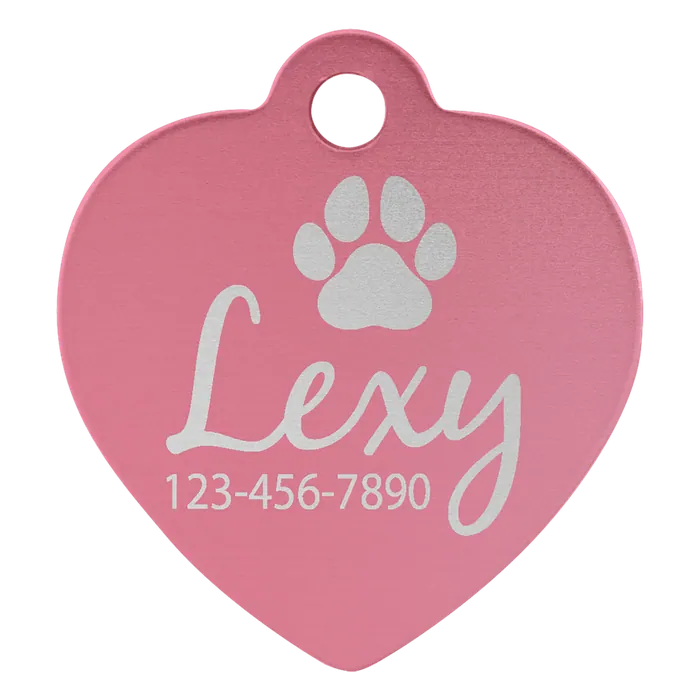 Pink Anodized Aluminum Heart Pet Tag, Style PET209PK