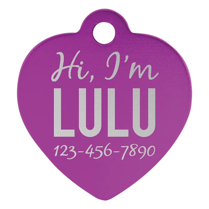 Purple Anodized Aluminum Heart Pet Tag, Style PET209PR