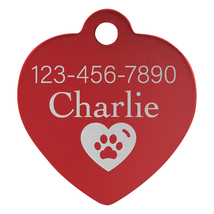 Red Anodized Aluminum Heart Pet Tag, Style PET209RD
