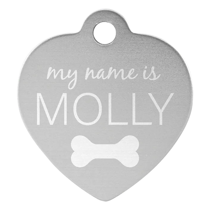 Silver Anodized Aluminum Heart Pet Tag, Style PET209SV