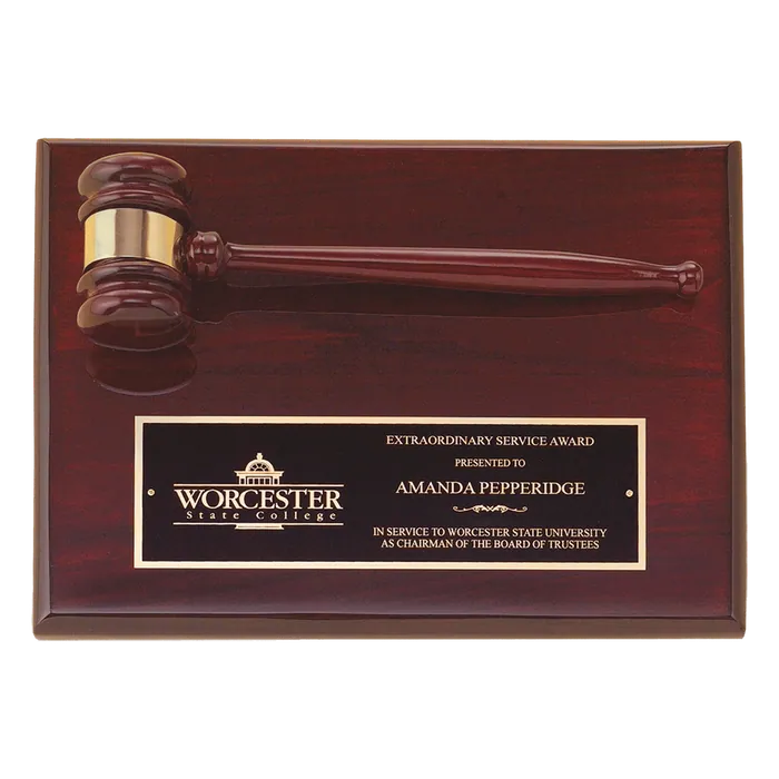 Rosewood Piano Finish Gavel Plaque with Black Brass Plate