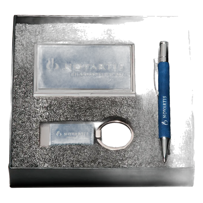 Blue Marbleized Leather Gift Set
