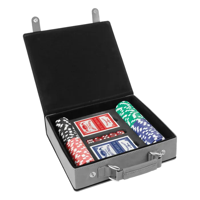 Gray Leatherette Poker Set with 100 Chips, 2 Decks of Card & 5 Dice