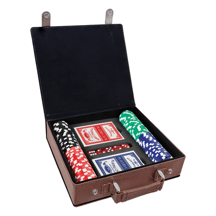 Football Leatherette Poker Set with 100 Chips, 2 Decks of Card & 5 Dice