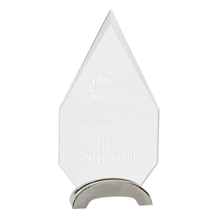 Diamond Platinum Glass with Arch Metal Base, 9 1/4"