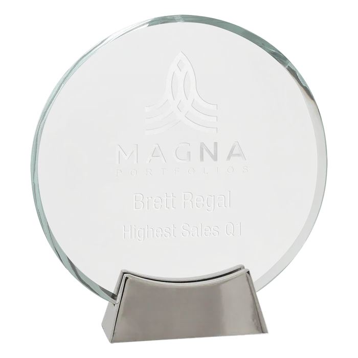 Round Platinum Glass with Full Metal Base, 7 1/4"