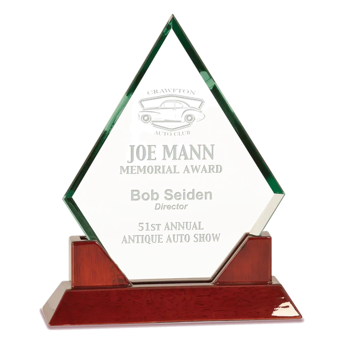 9 1/2" Diamond Premier Jade Glass with Rosewood Piano Finish Base