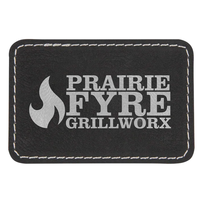 3" x 2" Black/Silver Rectangle Laserable Leatherette Patch with Adhesive
