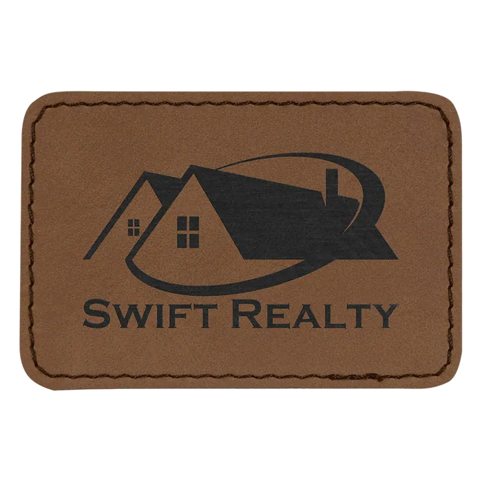 Rectangle Dark Brown Laserable Leatherette Patch with Adhesive, 3" x 2"