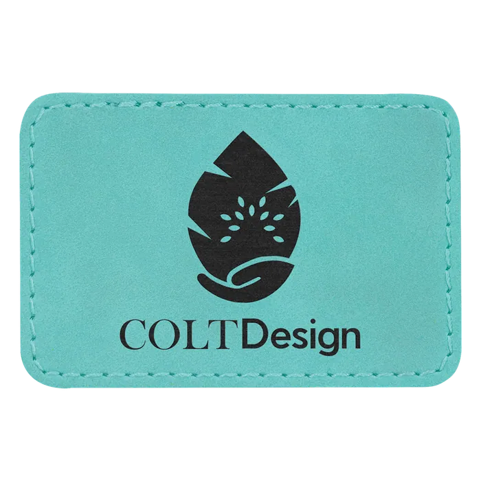 Rectangle Teal Laserable Leatherette Patch with Adhesive, 3" x 2"