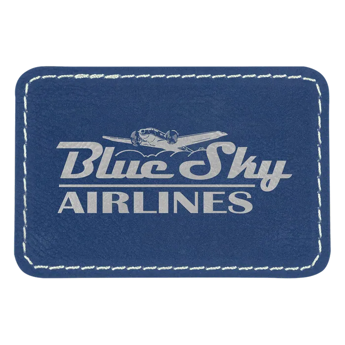 Rectangle Blue/Silver Laserable Leatherette Patch with Adhesive, 3" x 2"