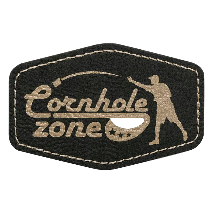 Black/Gold Leatherette Hex Patch, 3" x 2"
