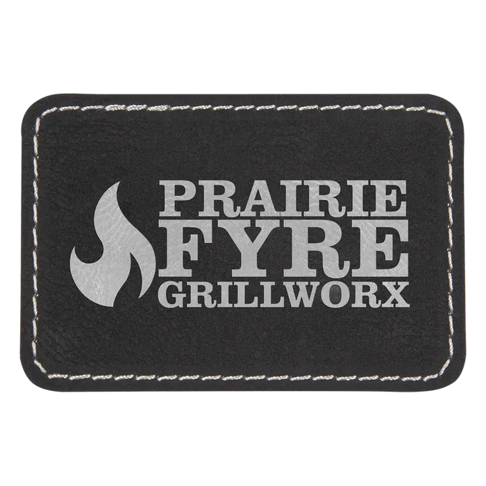 Black/Silver Laserable Leatherette Rectangle Patch with Kota Pro Adhesive, Style PTH173