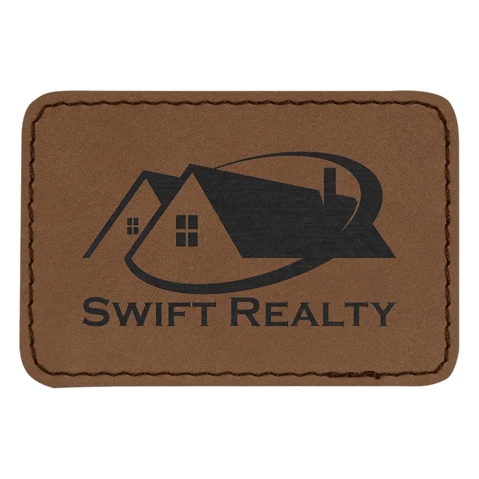 Dark Brown Laserable Leatherette Rectangle Patch with Kota Pro Adhesive, Style PTH175