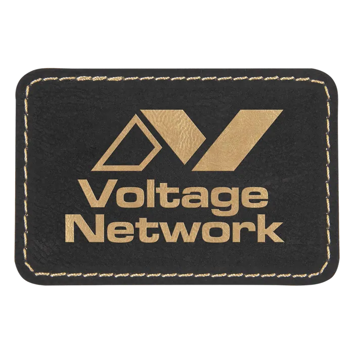 Black/Gold Laserable Leatherette Rectangle Patch with Kota Pro Adhesive, Style PTH176