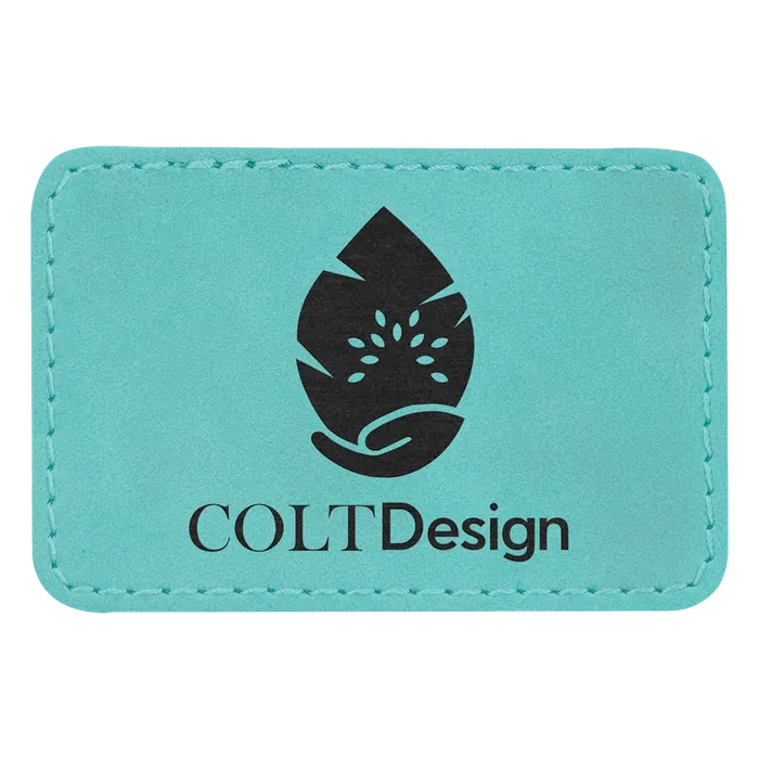 Teal Laserable Leatherette Rectangle Patch with Kota Pro Adhesive, Style PTH178