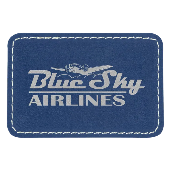 Blue/Silver Laserable Leatherette Rectangle Patch with Kota Pro Adhesive, Style PTH179