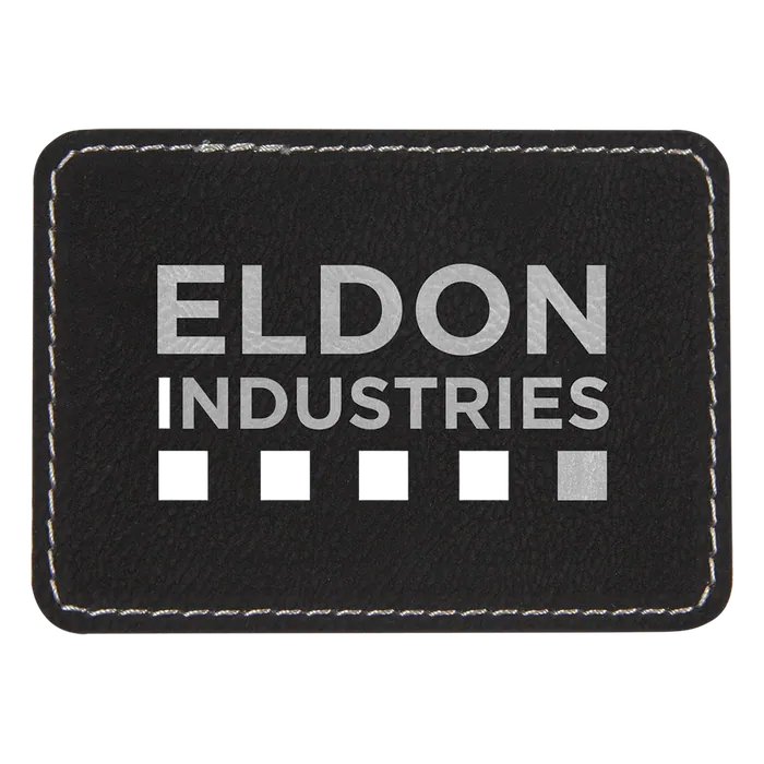 3 1/2" x 2 1/2" Black/Silver Rectangle Leatherette Patch with Adhesive