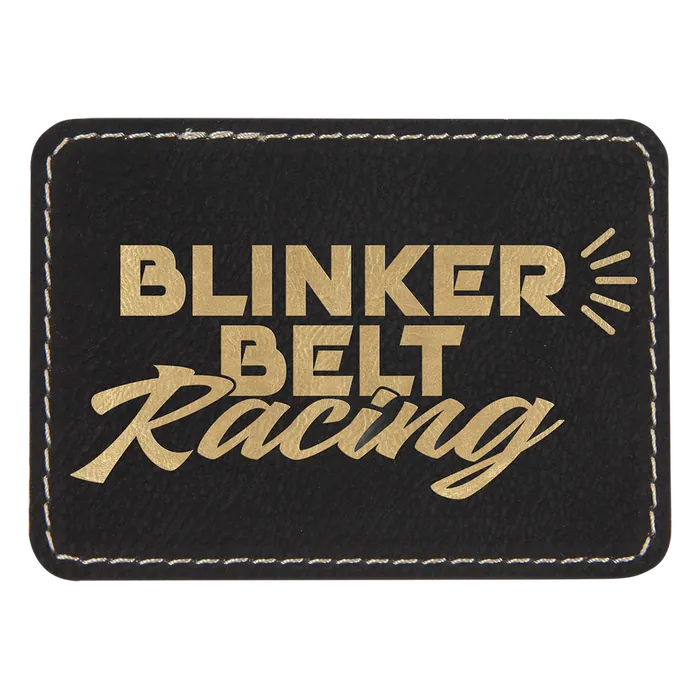 Rectangle Black/Gold Laserable Leatherette Patch with Adhesive, 3 1/2" x 2 1/2"