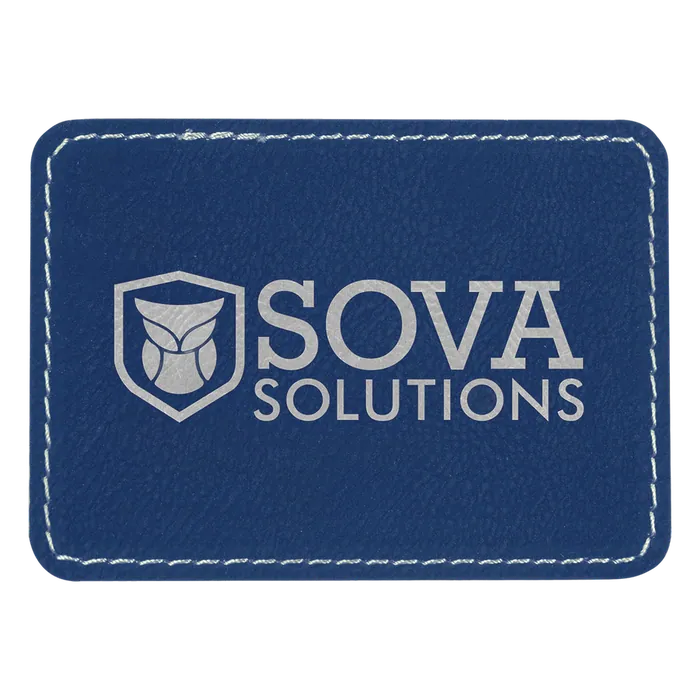 Rectangle Blue/Silver Laserable Leatherette Patch with Adhesive, 3 1/2" x 2 1/2"
